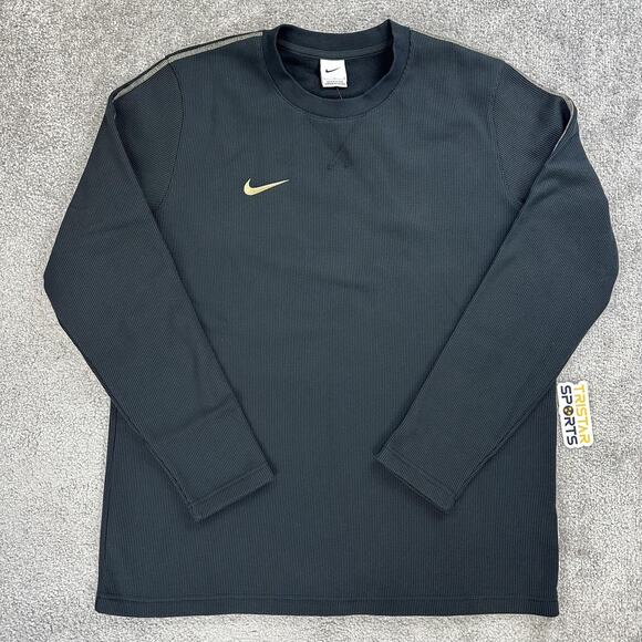 Nike Sweater Mens Large Black Gold FJ9547-012 Crewneck Long Sleeve Pullover Top - Picture 1 of 9
